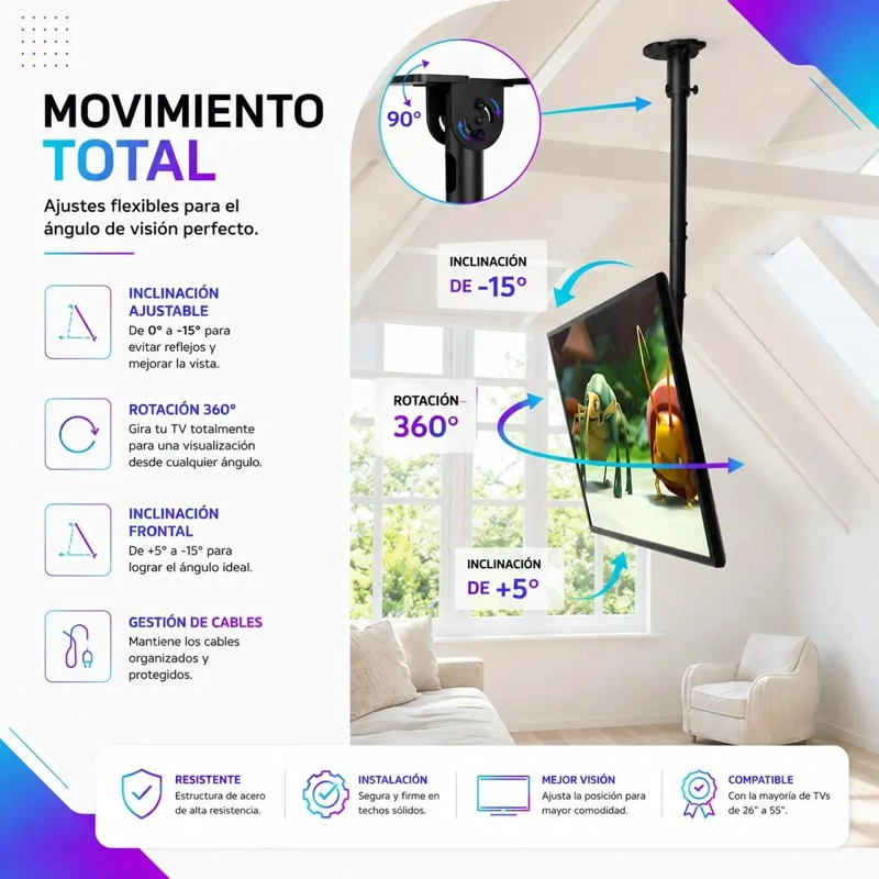 SOPORTE DE TECHO UNIVERSAL PARA TV DE 26 A 55 PULGADAS - 5