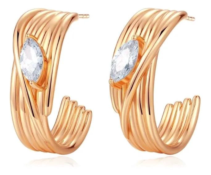 AROS ELEGANTES DE CRISTALES BAÑADOS EN ORO ROSADO - 1
