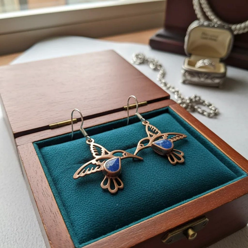 AROS DE COBRE CON LAPISLAZULI Y GANCHO DE PLATA - 1