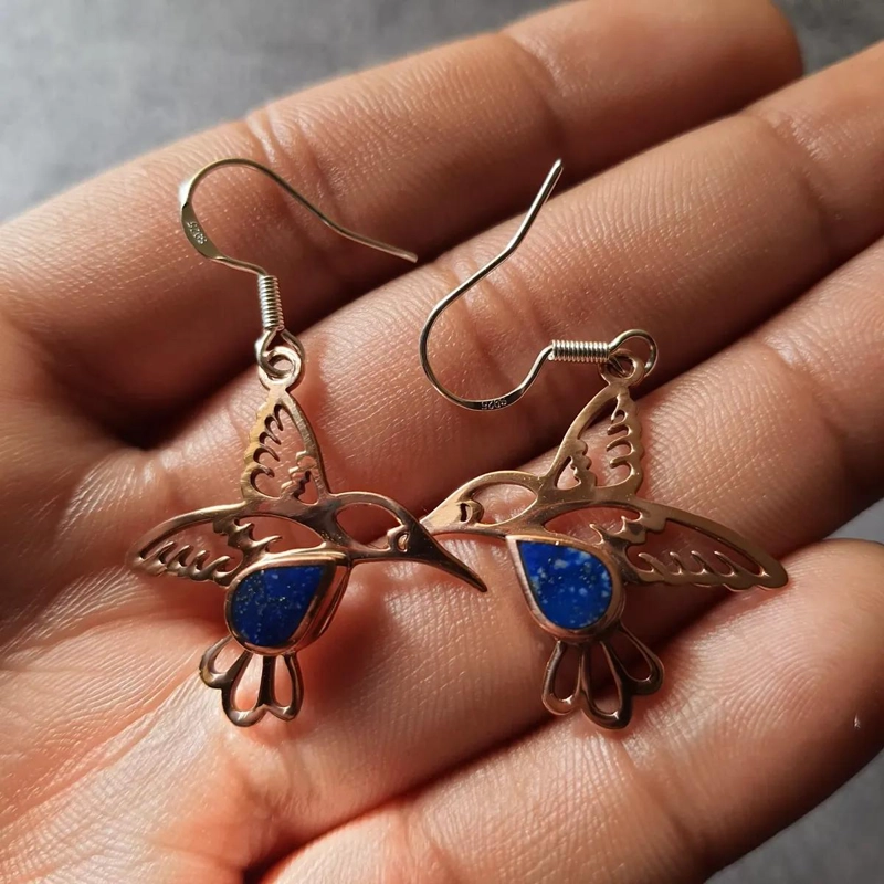 AROS DE COBRE CON LAPISLAZULI Y GANCHO DE PLATA - 2