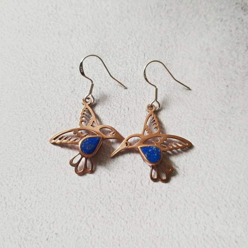 AROS DE COBRE CON LAPISLAZULI Y GANCHO DE PLATA - 3
