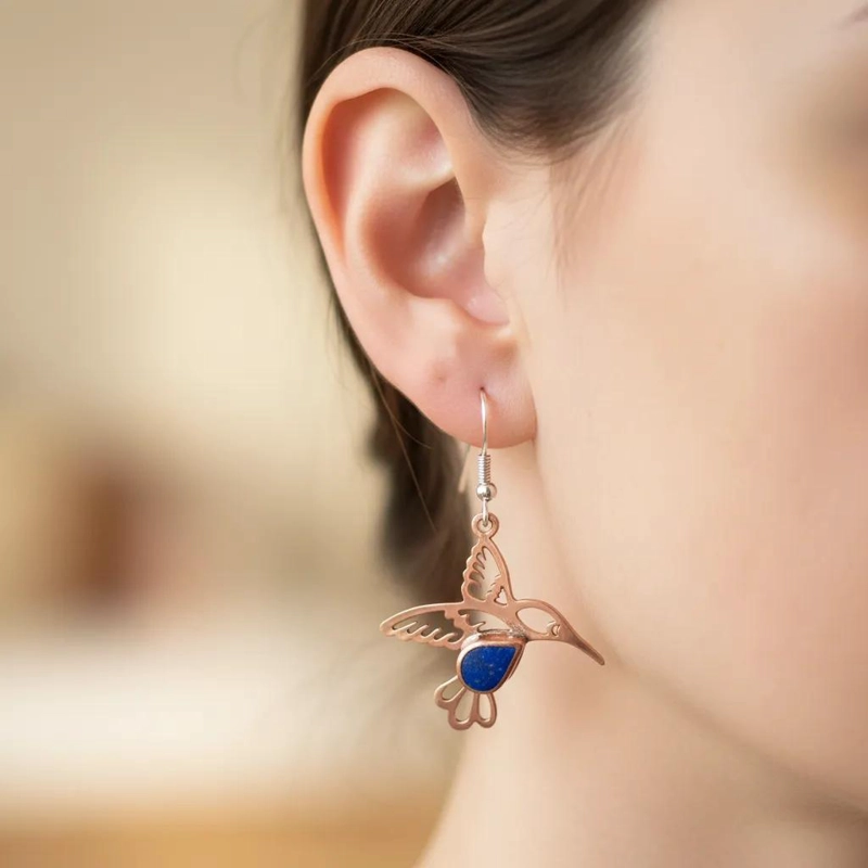AROS DE COBRE CON LAPISLAZULI Y GANCHO DE PLATA - 4