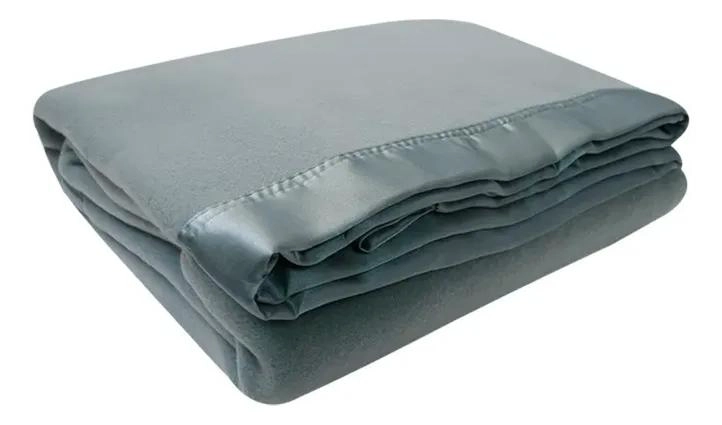 FRAZADA TE RMICA GRIS CON BORDE DE RASO 200X210 CM PARA ABRIGO - 1