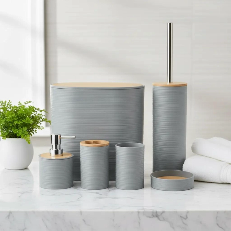SET DE ACCESORIOS DE BAÑO EN BAMBU MODERNO Y ELEGANTE - 1