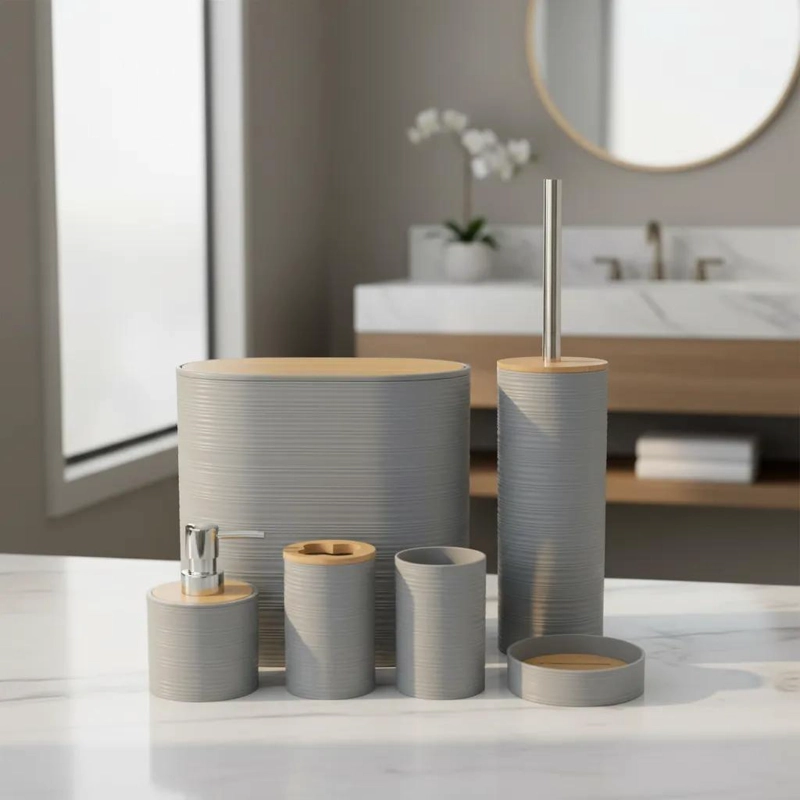 SET DE ACCESORIOS DE BAÑO EN BAMBU MODERNO Y ELEGANTE - 2