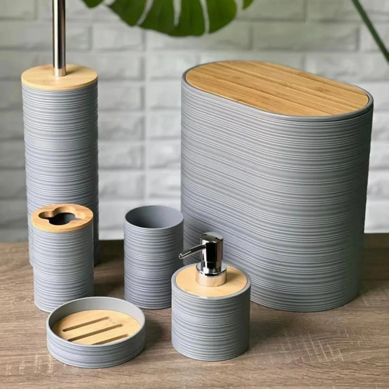 SET DE ACCESORIOS DE BAÑO EN BAMBU MODERNO Y ELEGANTE - 3