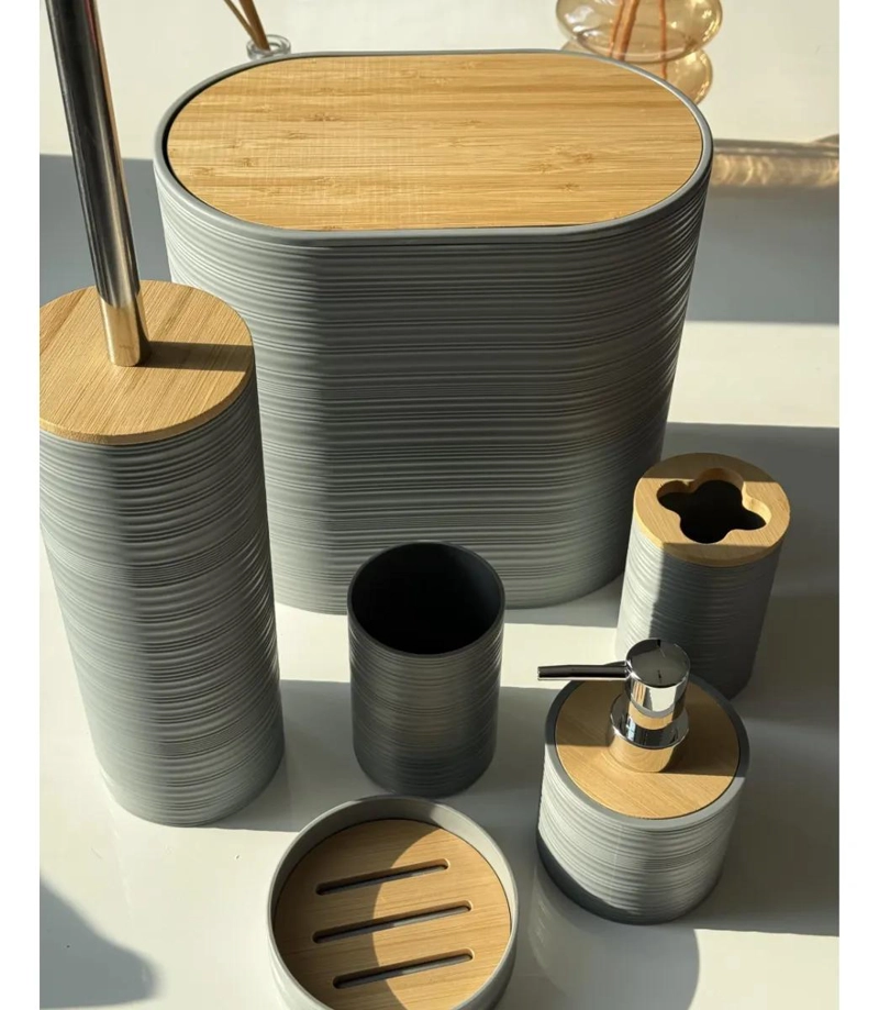SET DE ACCESORIOS DE BAÑO EN BAMBU MODERNO Y ELEGANTE - 6