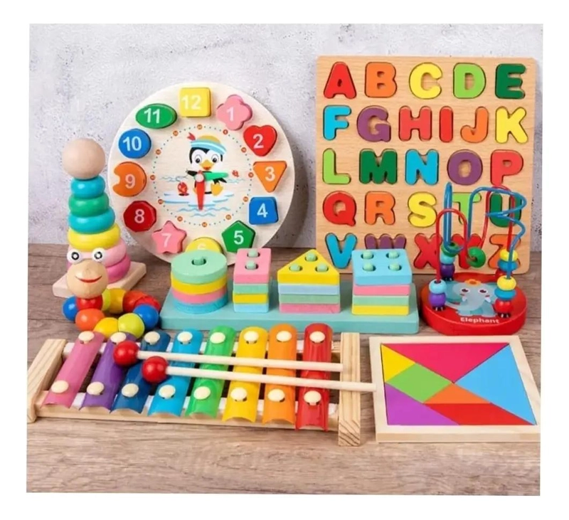 SET DE 7 JUGUETES DIDACTICOS DE MADERA PARA APRENDIZAJE INFANTIL - 3