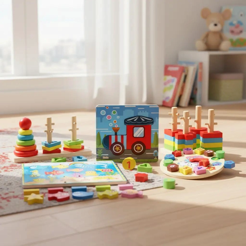 PACK DE 6 JUGUETES DIDACTICOS DE MADERA PARA NIÑOS - 1
