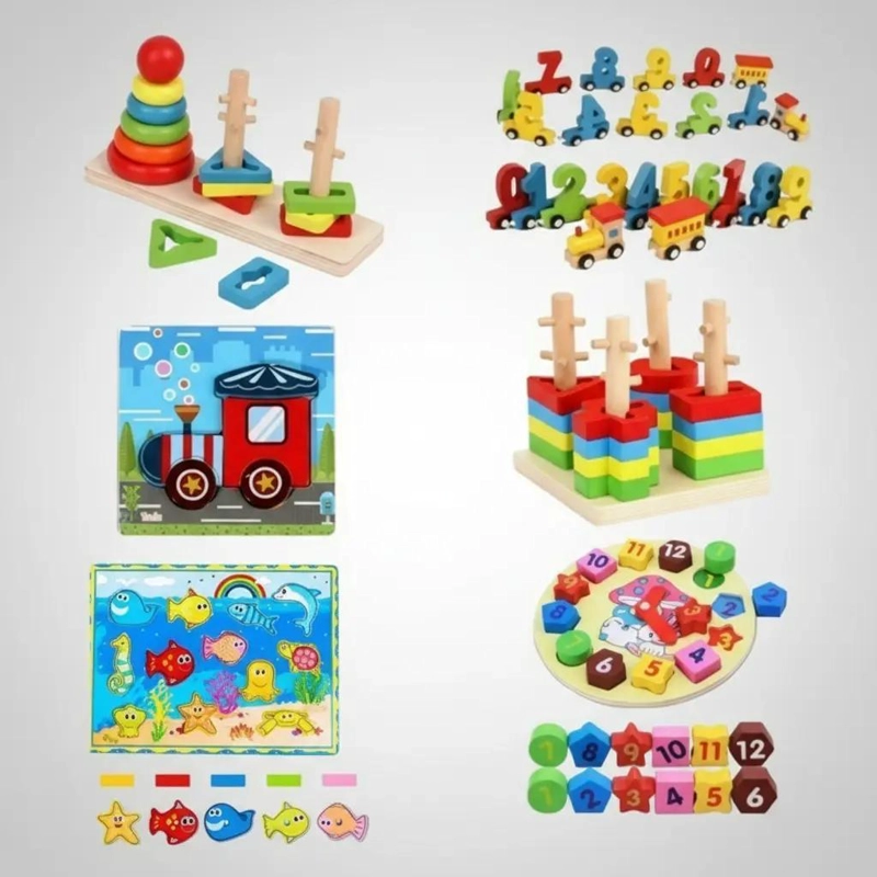 PACK DE 6 JUGUETES DIDACTICOS DE MADERA PARA NIÑOS - 2