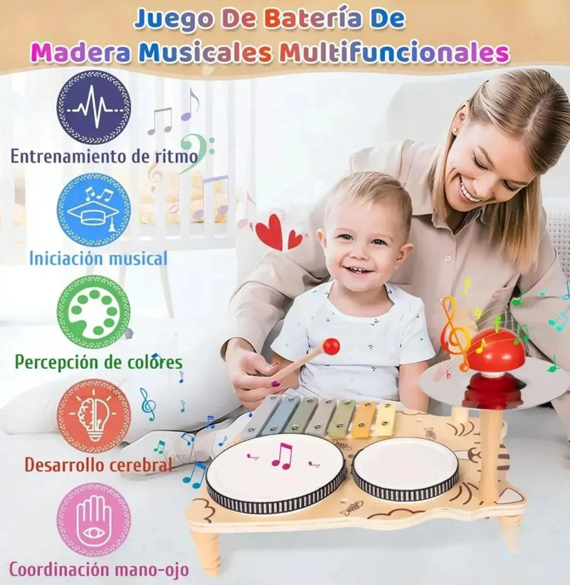 JUGUETE DIDACTICO MUSICAL 7 EN 1 DE MADERA PARA NIÑOS - 6
