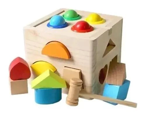 CUBO DE ENCAJE DE MADERA PARA BEBE S CON MARTILLO - 1