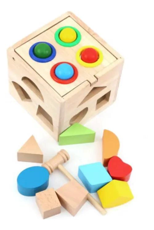 CUBO DE ENCAJE DE MADERA PARA BEBE S CON MARTILLO - 2