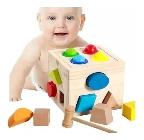 CUBO DE ENCAJE DE MADERA PARA BEBE S CON MARTILLO - 4