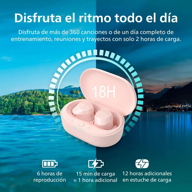 AURICULARES INALAMBRICOS BLUETOOTH CON ESTUCHE DE CARGA ROSADO - 4