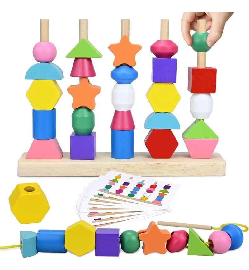 JUEGO DE SECUENCIACION DE CUENTAS DE MADERA PARA NIÑOS - 1