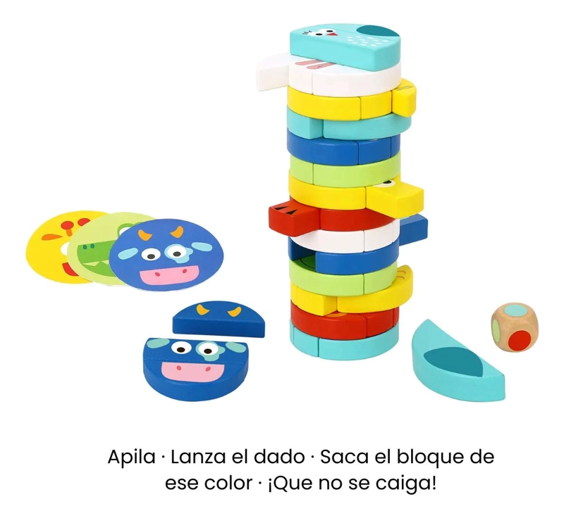 TORRE APILABLE DE MADERA CON ANIMALES PARA NIÑOS DE 3 AÑOS - 6