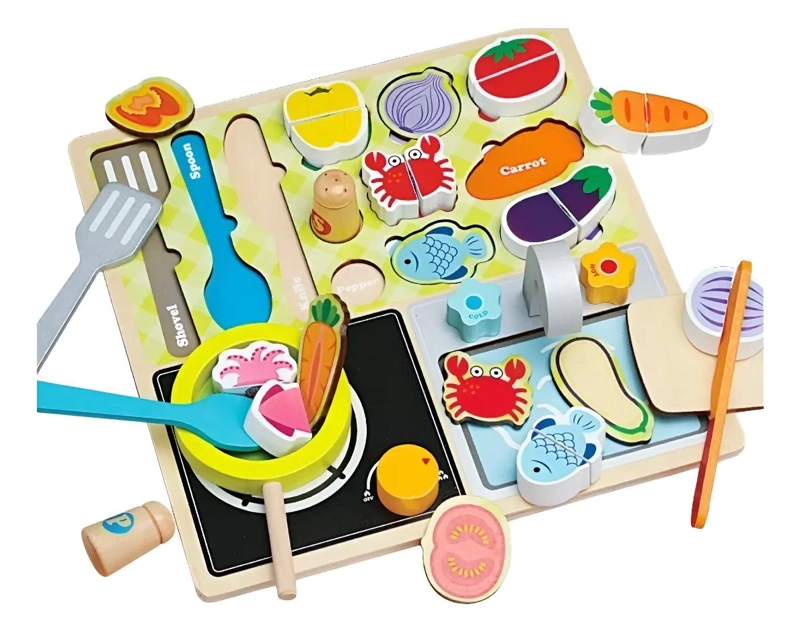 PUZZLE DE MADERA CON VELCRO DE ALIMENTOS Y VEGETALES - 1