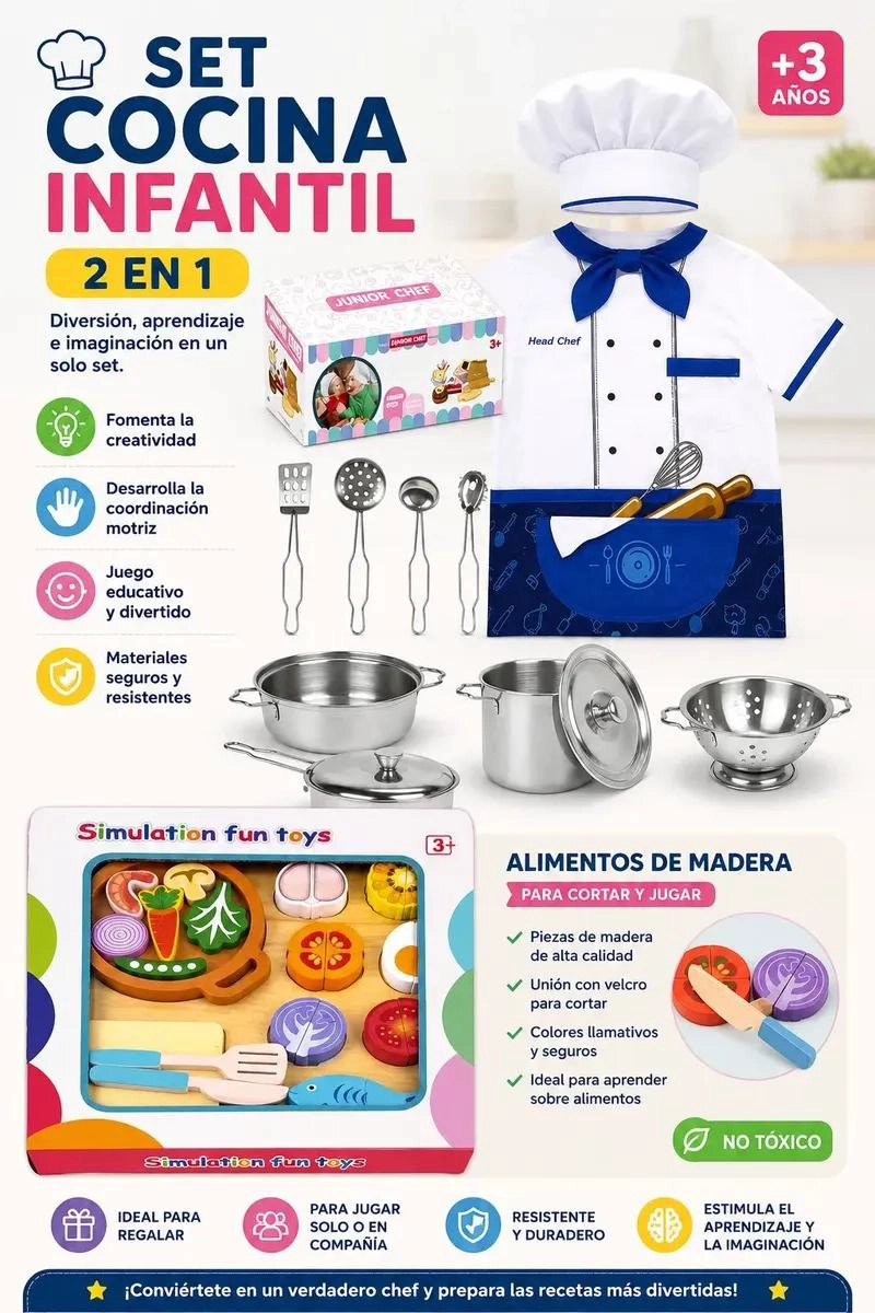 JUEGO DIDACTICO DE CHEF Y FRUTAS DE MADERA PARA NIÑOS - 1