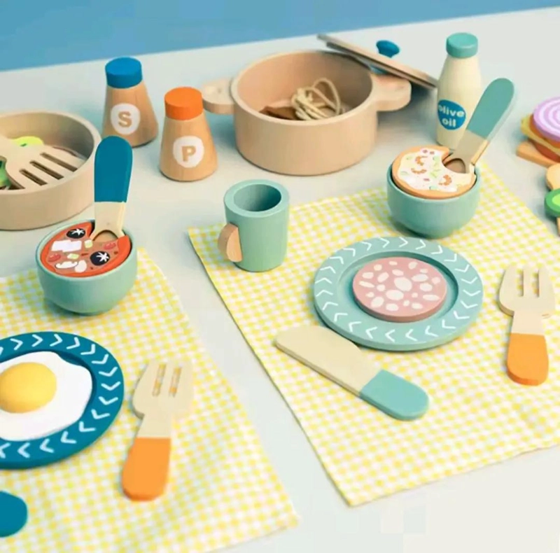 SET DIDACTICO DE COCINA PARA NIÑOS CON 35 PIEZAS DE MADERA - 1