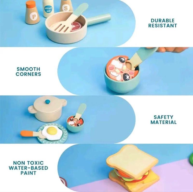 SET DIDACTICO DE COCINA PARA NIÑOS CON 35 PIEZAS DE MADERA - 3
