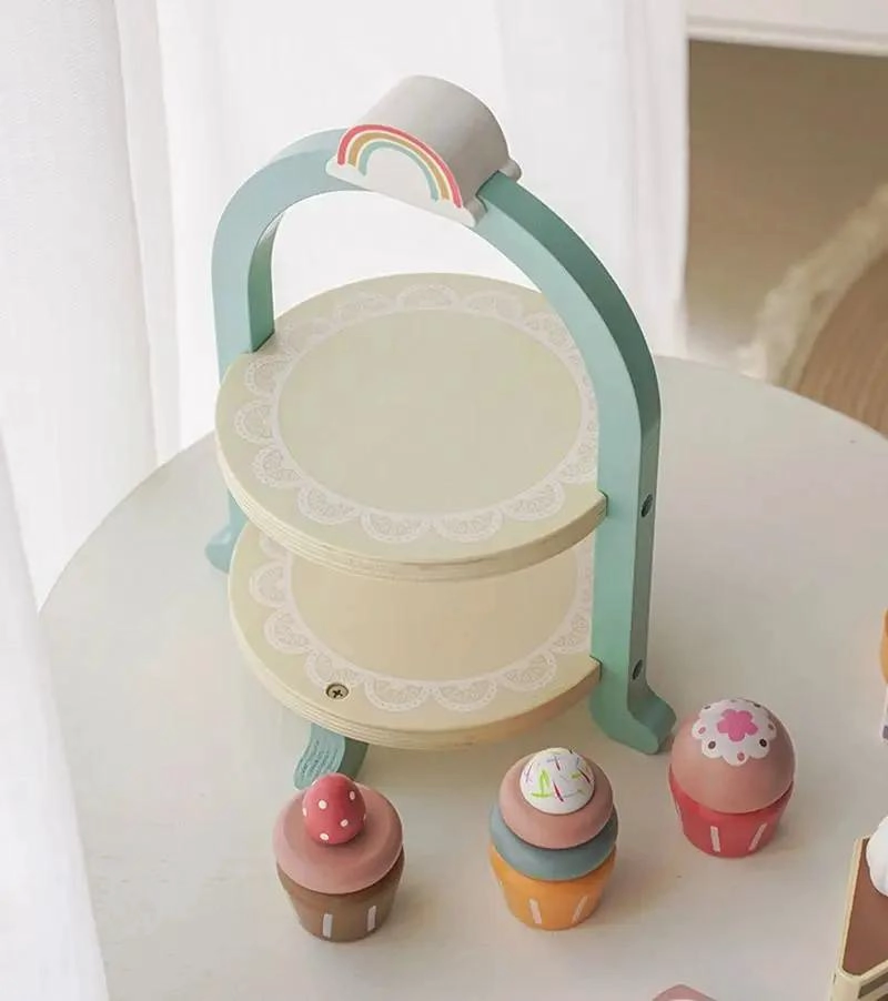 JUEGO DE TE  Y PASTEL DE MADERA PARA NIÑOS IDEAL PARA FIESTAS - 4