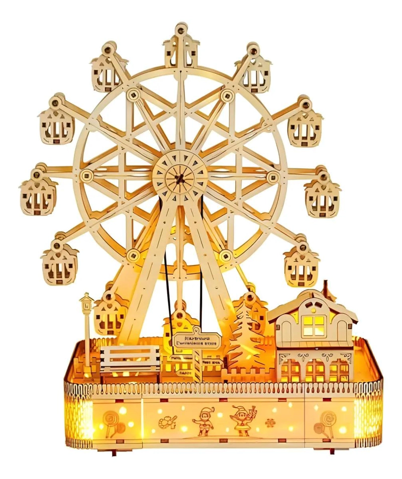 PUZZLE 3D DE MADERA RUEDA DE LA FORTUNA CON LUZ LED - 1