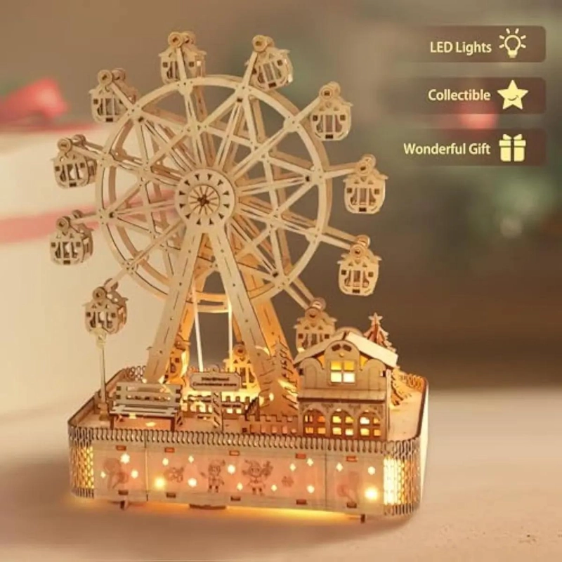 PUZZLE 3D DE MADERA RUEDA DE LA FORTUNA CON LUZ LED - 3
