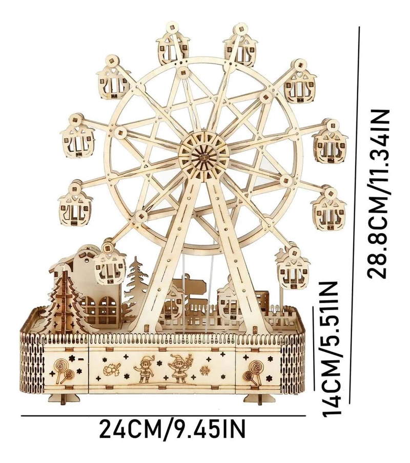 PUZZLE 3D DE MADERA RUEDA DE LA FORTUNA CON LUZ LED - 4