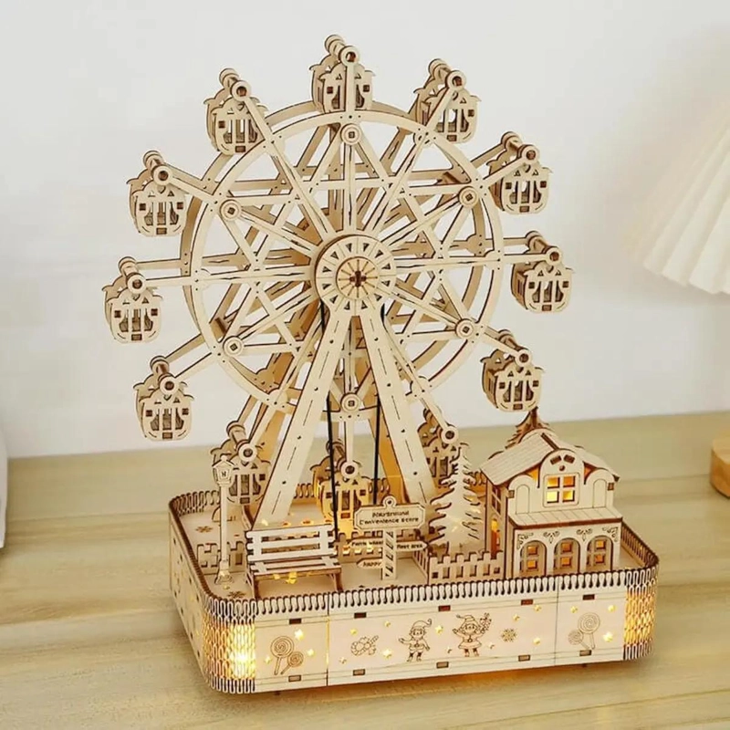 PUZZLE 3D DE MADERA RUEDA DE LA FORTUNA CON LUZ LED - 7
