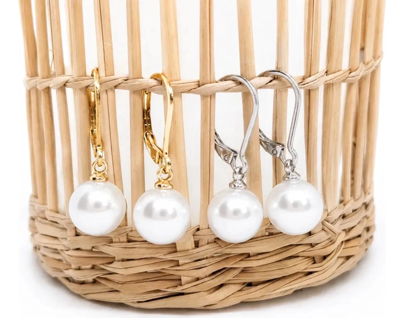 AROS ELEGANTES DE ACERO INOXIDABLE CON PERLAS COLGANTES - 10