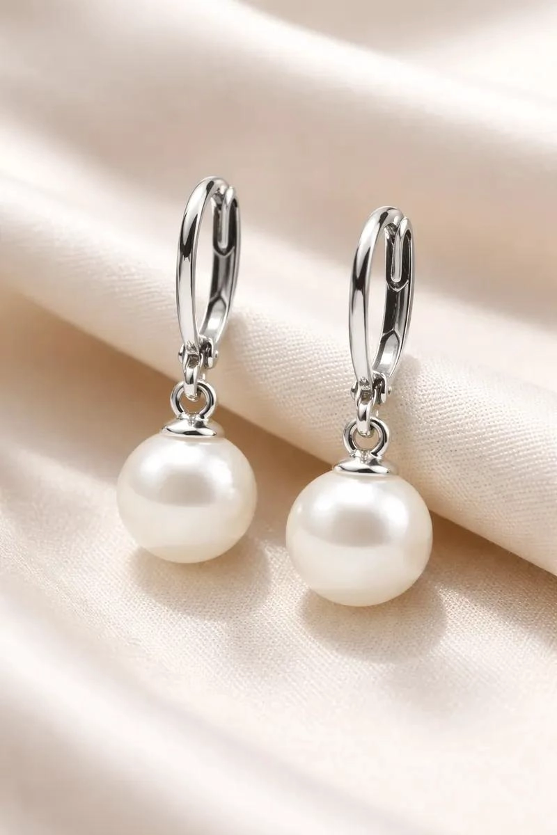 AROS ELEGANTES DE ACERO INOXIDABLE CON PERLAS COLGANTES - 2