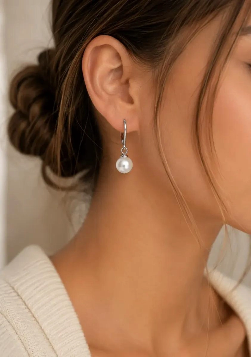 AROS ELEGANTES DE ACERO INOXIDABLE CON PERLAS COLGANTES - 3