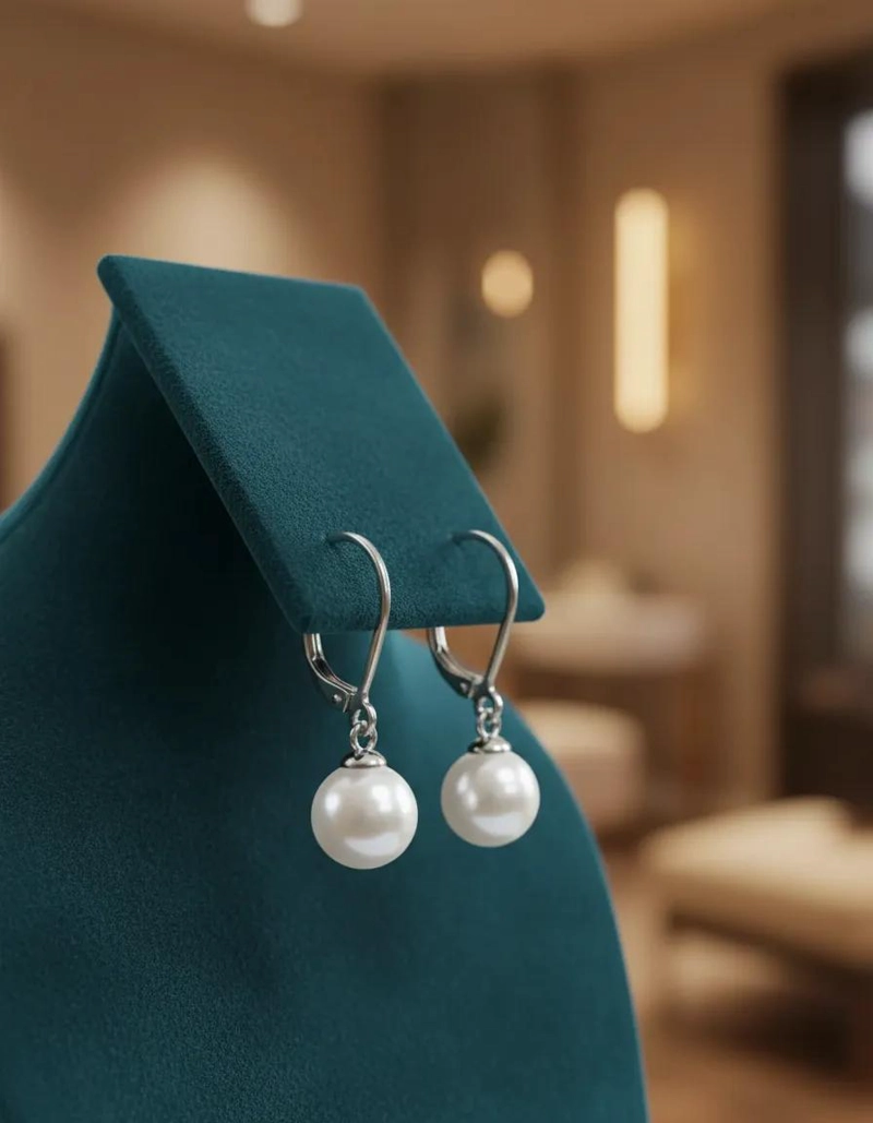 AROS ELEGANTES DE ACERO INOXIDABLE CON PERLAS COLGANTES - 5