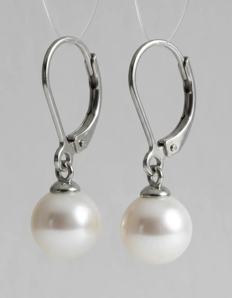 AROS ELEGANTES DE ACERO INOXIDABLE CON PERLAS COLGANTES - 7
