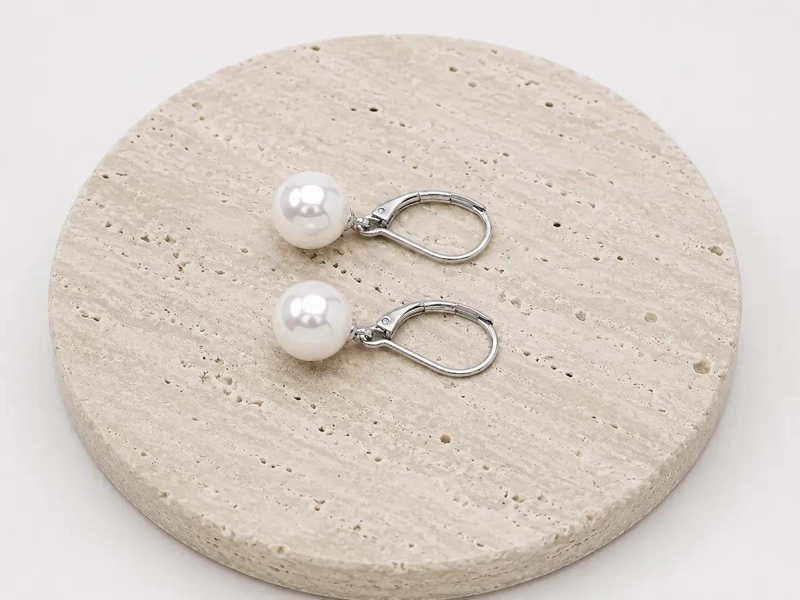AROS ELEGANTES DE ACERO INOXIDABLE CON PERLAS COLGANTES - 9