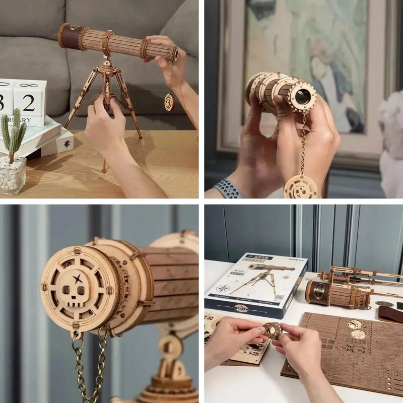 PUZZLE 3D TELESCOPIO DE MADERA PARA ARMAR Y DECORAR - 4