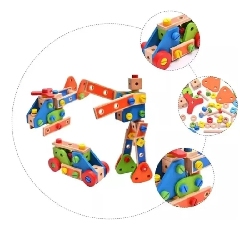 PUZZLE ARMABLE DE MADERA 70 PIEZAS ROBOT CAMION HELICOPTERO - 1