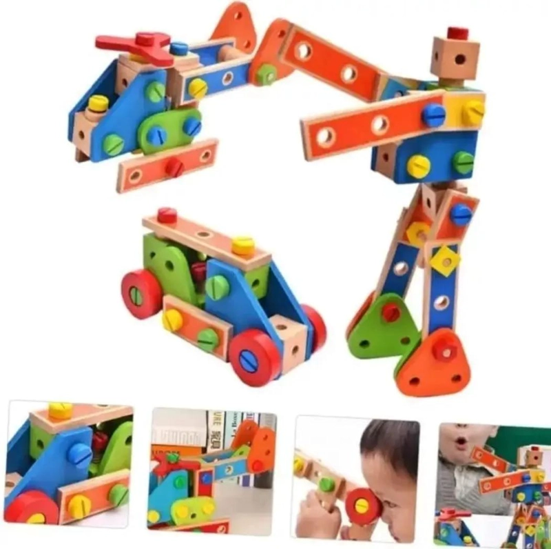 PUZZLE ARMABLE DE MADERA 70 PIEZAS ROBOT CAMION HELICOPTERO - 2