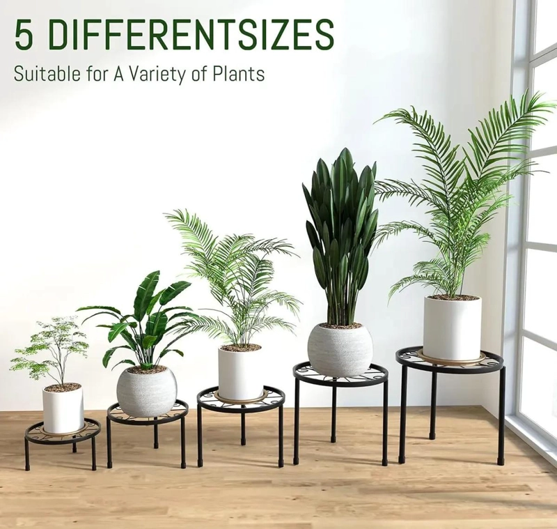 SET DE 5 SOPORTES METALICOS PARA MACETAS CON DISEÑO ESTABLE Y APILABLE - 3