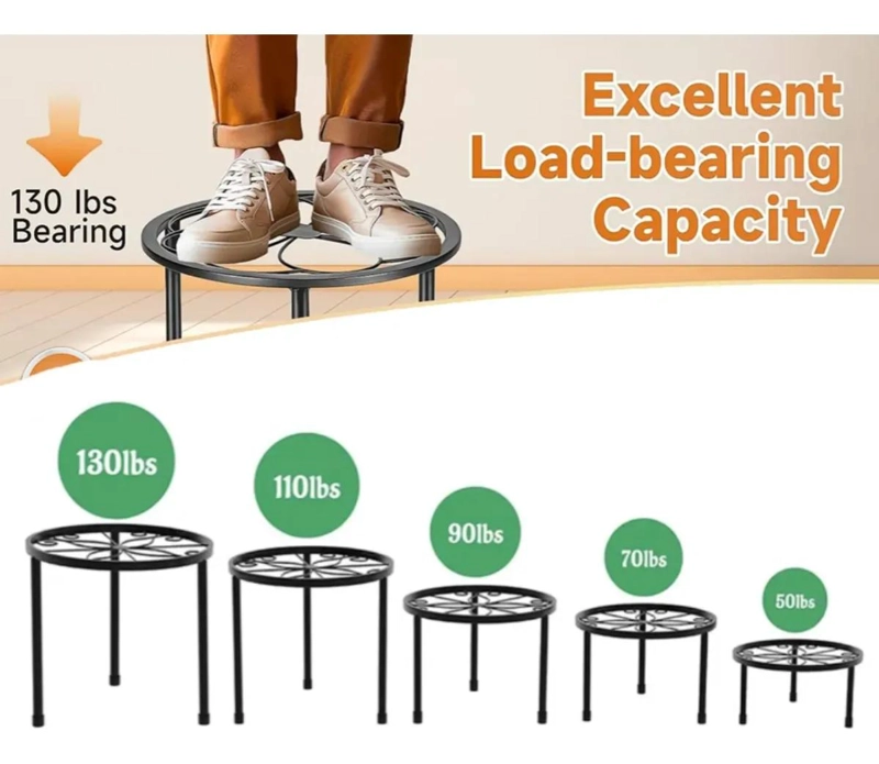 SET DE 5 SOPORTES METALICOS PARA MACETAS CON DISEÑO ESTABLE Y APILABLE - 7