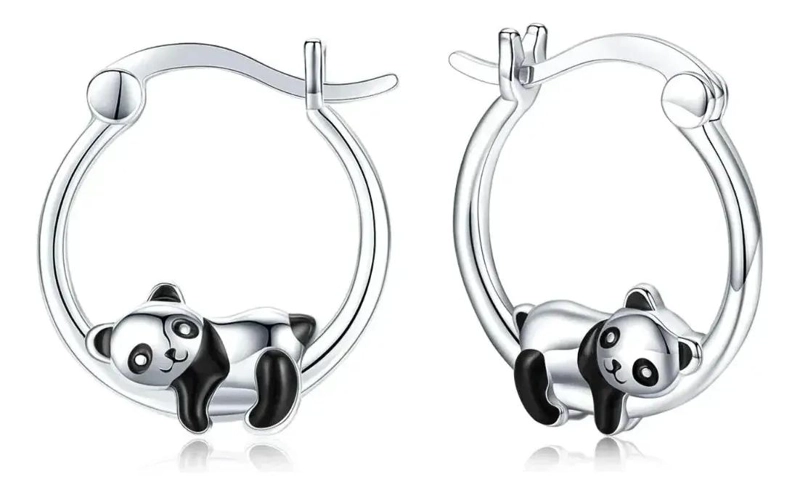 PENDIENTES AROS DE PANDA EN BAÑO DE PLATA PARA MUJER - 1