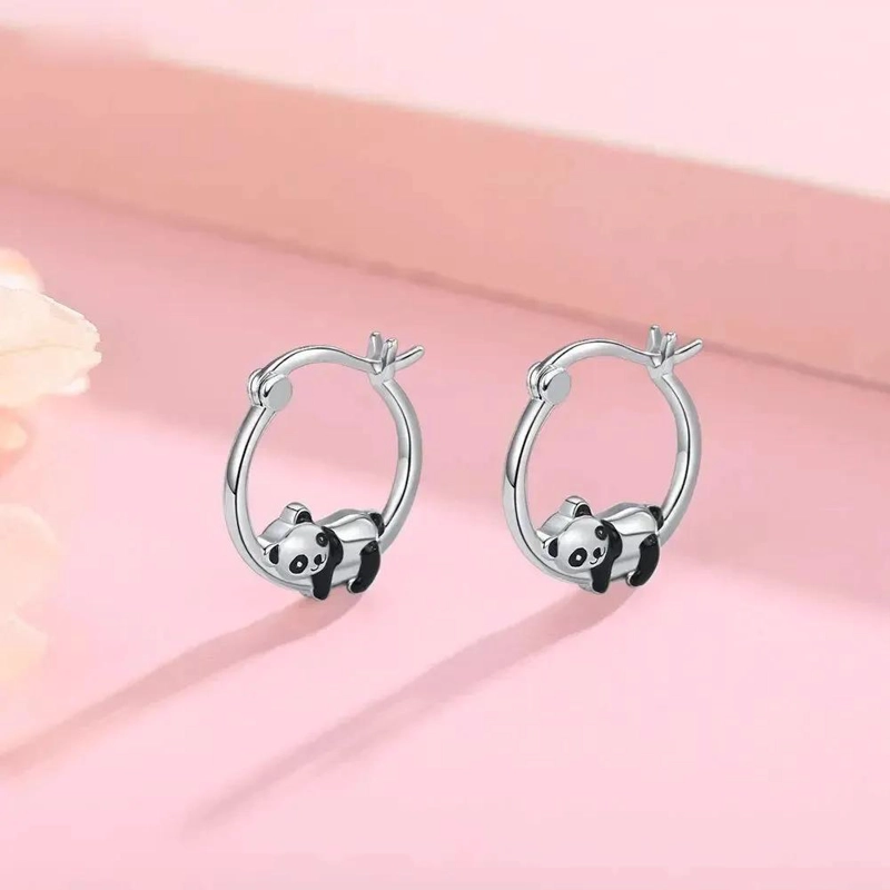 PENDIENTES AROS DE PANDA EN BAÑO DE PLATA PARA MUJER - 3