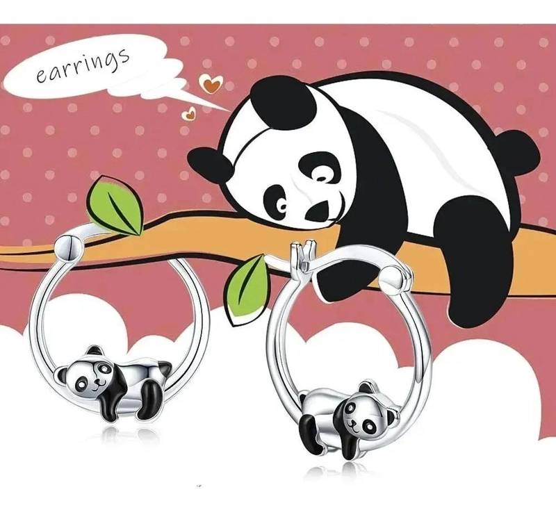 PENDIENTES AROS DE PANDA EN BAÑO DE PLATA PARA MUJER - 4