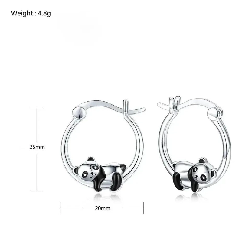 PENDIENTES AROS DE PANDA EN BAÑO DE PLATA PARA MUJER - 5