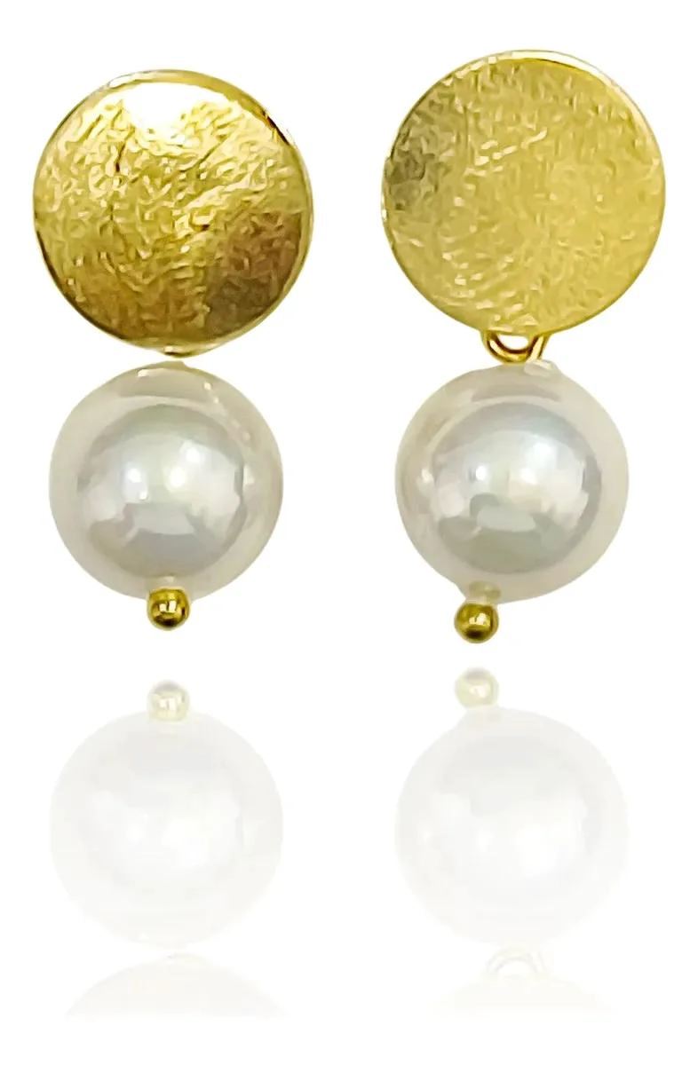 AROS DE PERLA SHELLPEARL 8MM CON TOPE REDONDO EN ORO 18K - 1