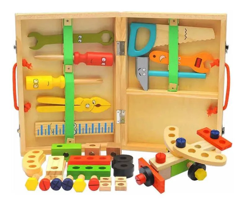 CAJA DE HERRAMIENTAS DE MADERA PARA NIÑOS CON DISEÑO MONTESSORI - 1