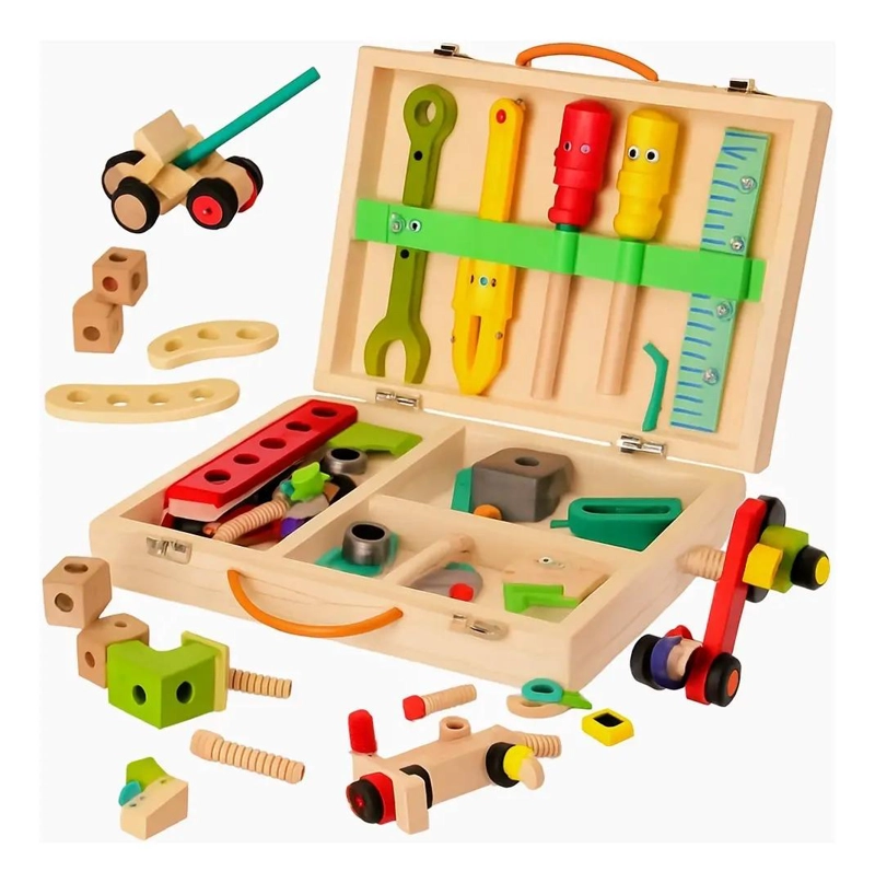 CAJA DE HERRAMIENTAS DE MADERA PARA NIÑOS CON DISEÑO MONTESSORI - 2