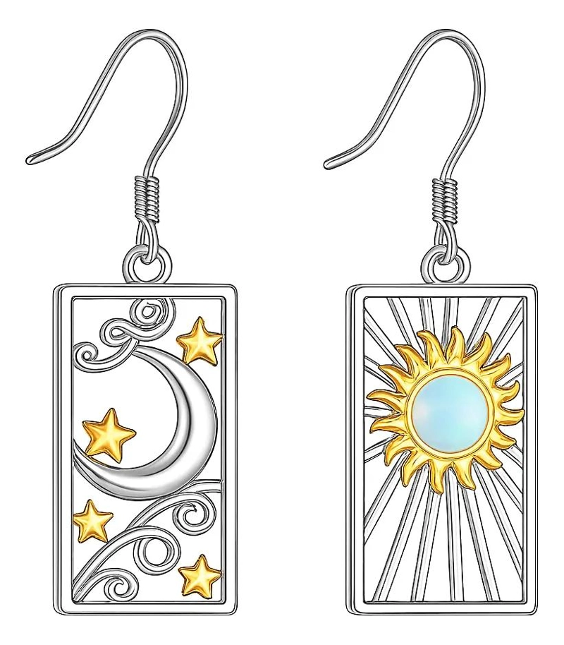 AROS DE PLATA 925 CON BAÑO DE ORO Y DISEÑO CELESTIAL - 1