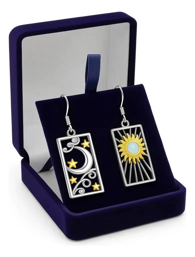 AROS DE PLATA 925 CON BAÑO DE ORO Y DISEÑO CELESTIAL - 2